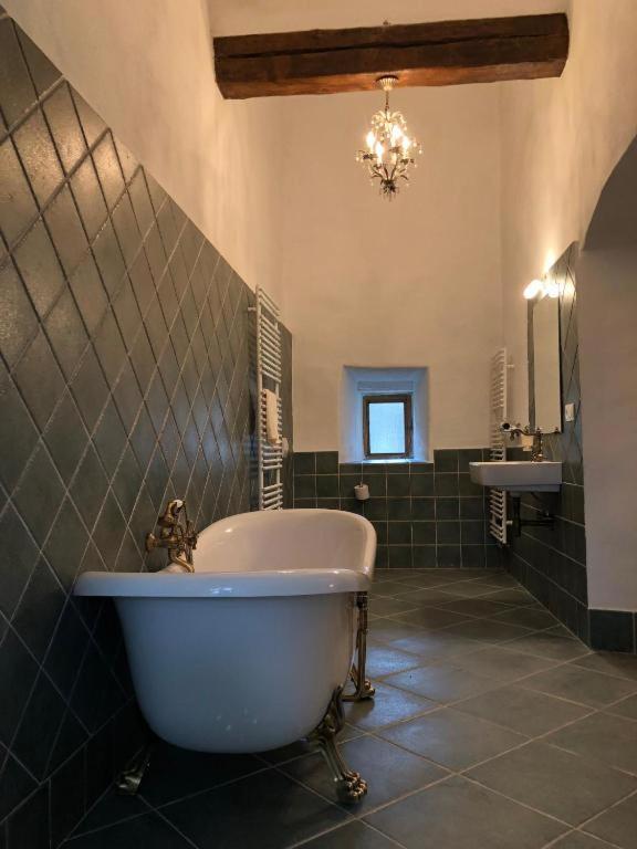 Koupelna v ubytování zámek Kolštejn - hotel Chateau Goldenstein