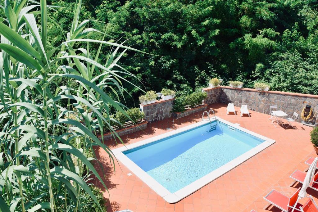 een uitzicht over het zwembad in de tuin bij Campinola Holiday Home PRIVATE POOL in Tramonti