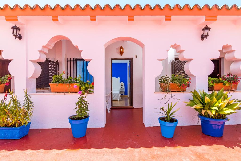 a house with potted plants in the courtyard at Hostal Alhambra in Zahora