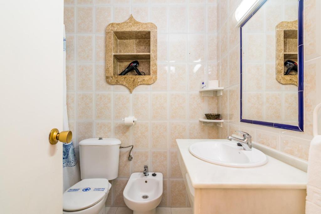 a bathroom with a toilet and a sink at Hostal Alhambra in Zahora