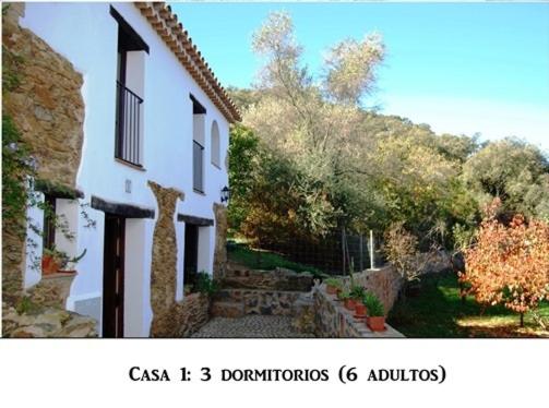 ein Bild eines weißen Hauses mit Bäumen und Sträuchern in der Unterkunft El alojamiento rural de Peter in Corterrangel