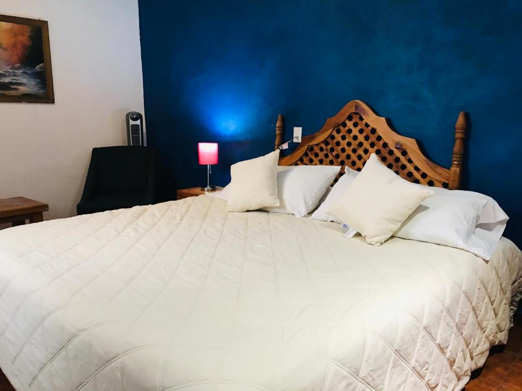 Tempat tidur dalam kamar di Posada Temazcal Santo Domingo