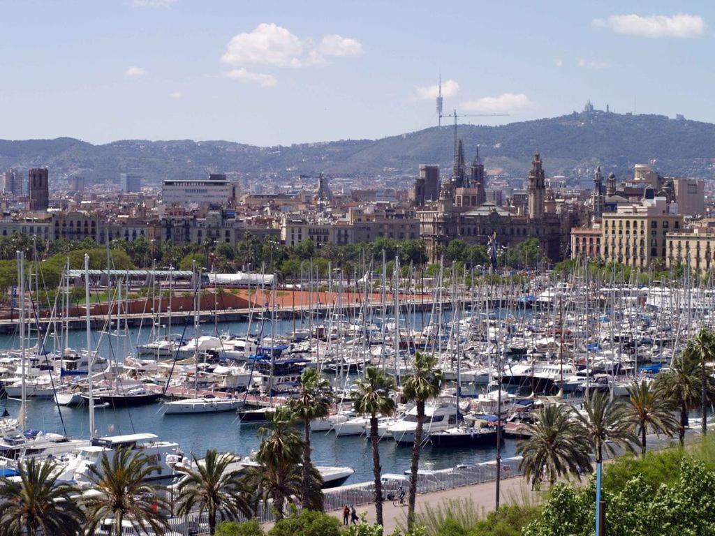 een haven vol met veel boten in een stad bij Barceloneta Ramblas Apartments in Barcelona