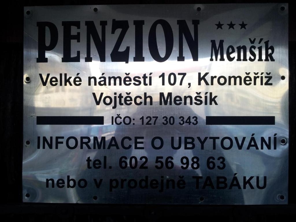Certifikát, hodnocení, plakát nebo jiný dokument vystavený v ubytování Penzion Menšík