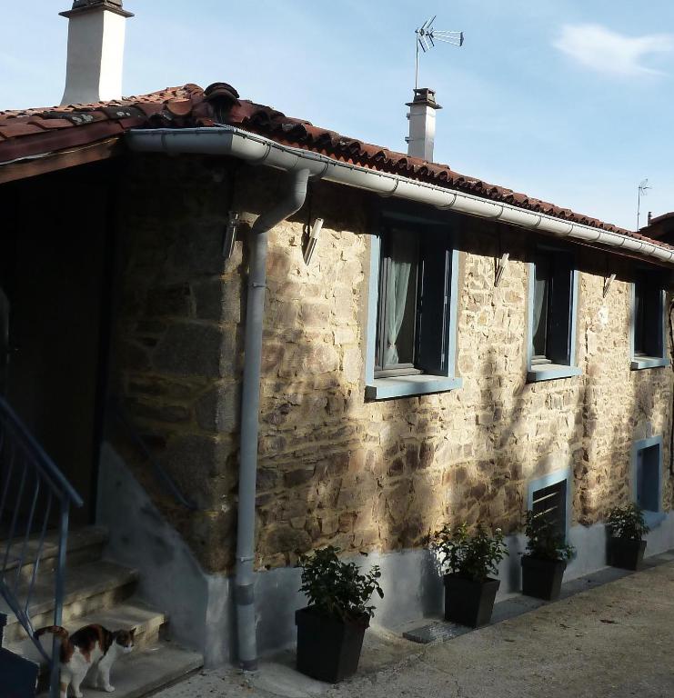 un bâtiment avec un chat assis devant lui dans l'établissement Lyon Campagne, à Rontalon