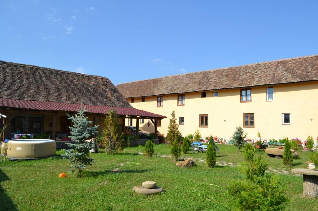 um grande edifício com um quintal em frente em Casa Maria em Cincu