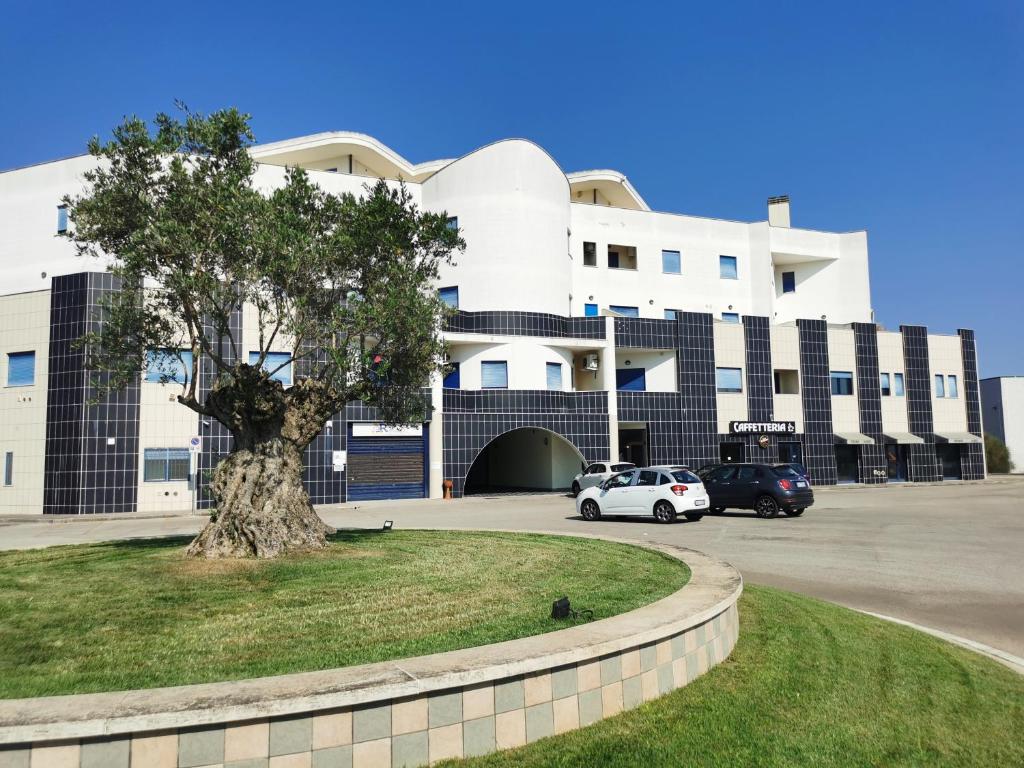 un bâtiment blanc avec un arbre devant lui dans l'établissement La Maison Latina Guest House, à Latina