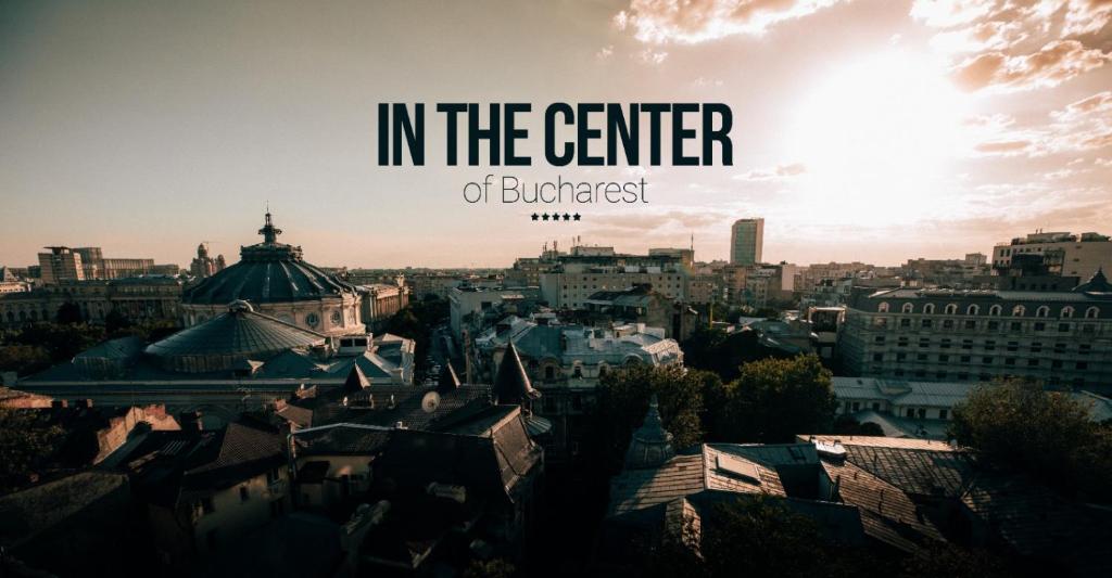 a view of a city with the words in the center of bucers at Citadella Atheneum Apartment in Bucharest