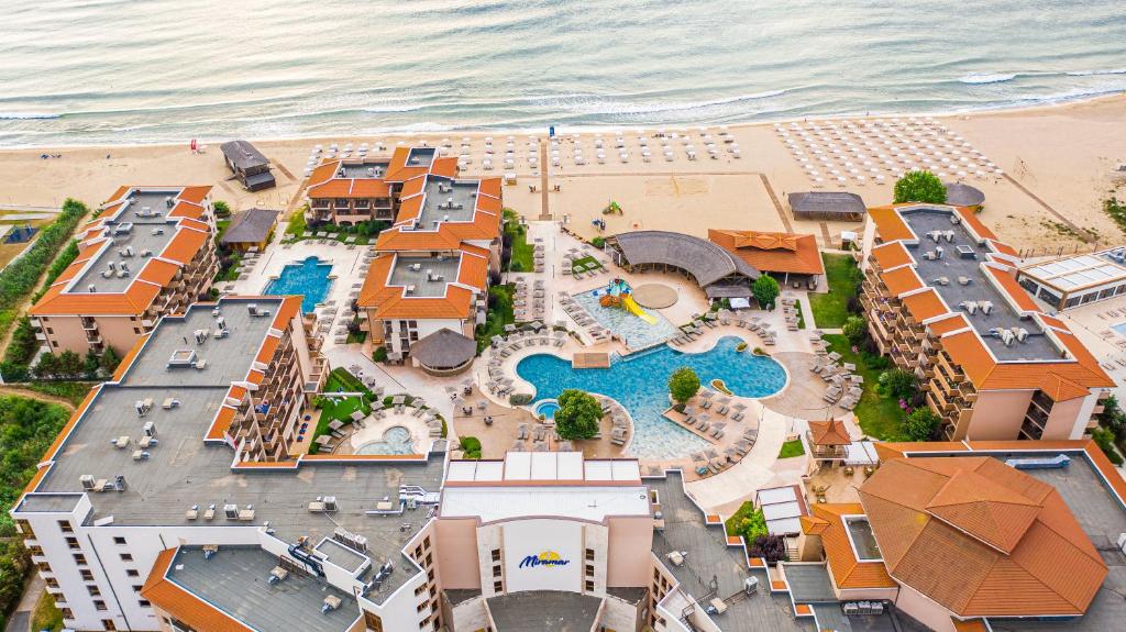 an aerial view of a resort near the beach at HVD Clubhotel Miramar - 24 Hours Ultra All Inclusive & Free Parking in Obzor