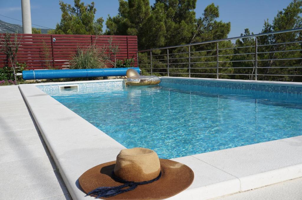 um chapéu sentado à beira de uma piscina em Apartment Jukic em Klis