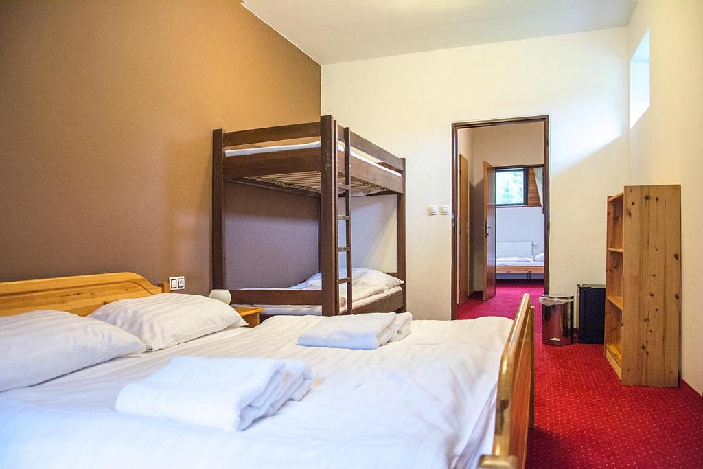 Postel nebo postele na pokoji v ubytování Horský hotel Vidly
