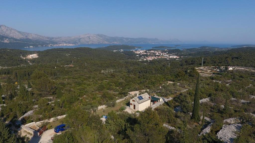 an aerial view of a house on a hill at Vacation Home Friday in Korčula