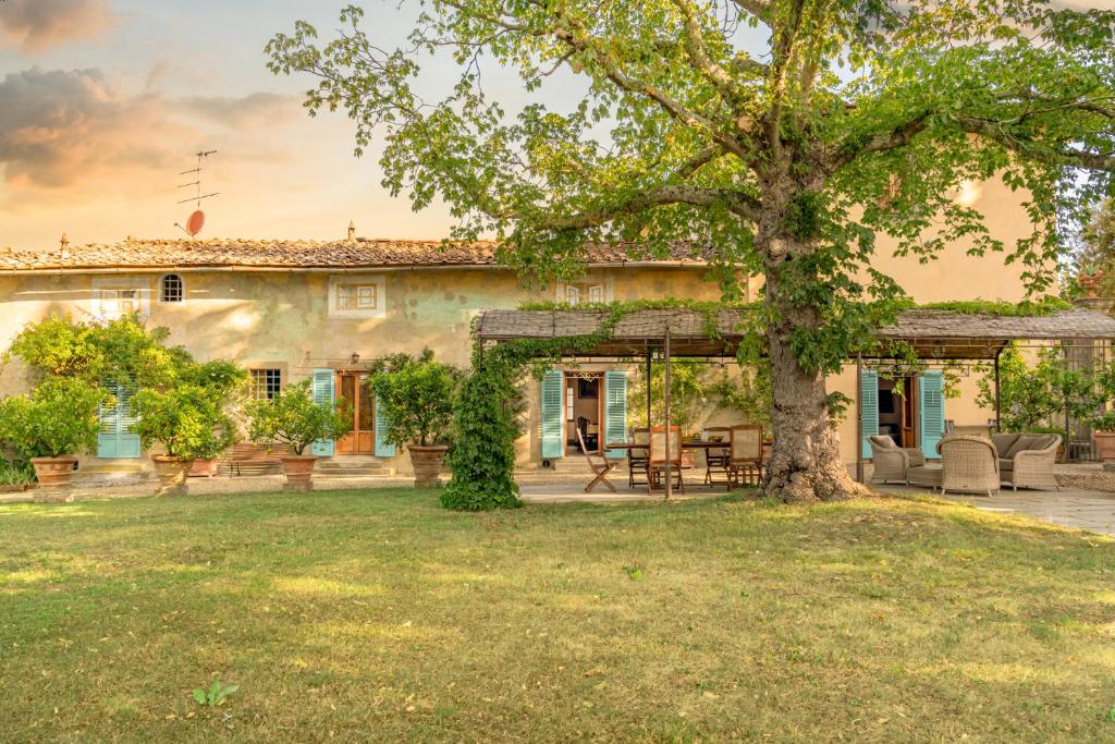 a house with a tree in the yard at Villa Casavecchia in San Casciano in Val di Pesa