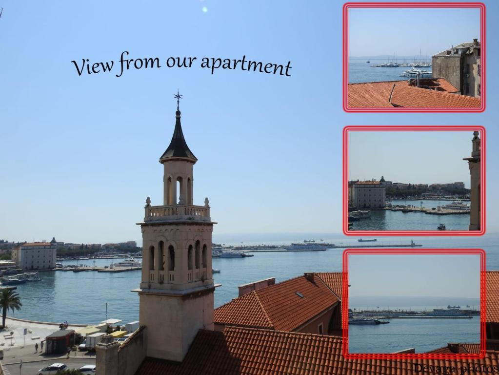a collage of photos of a building with a clock tower at Top of the Tops Center Apartment, best sea view in town in Split