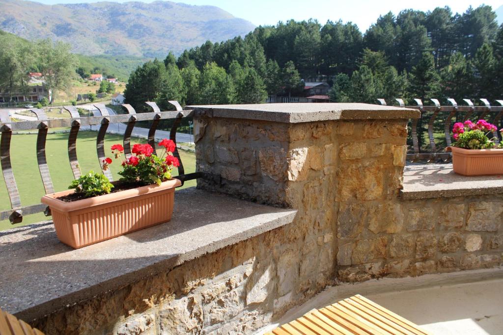 Vista generica sulle montagne o vista sulle montagne dall'interno del resort