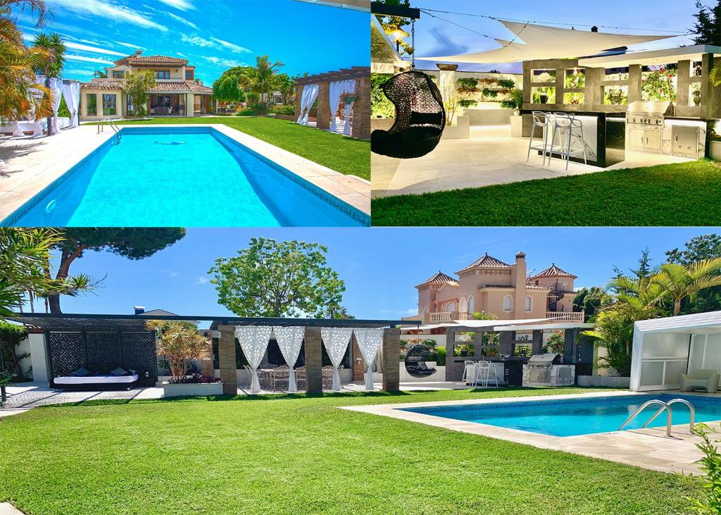 un collage de fotos de una casa y una piscina en Villa Turrion, en Marbella