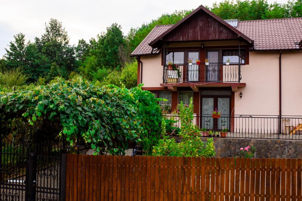 a house with a fence in front of it at Casa NITU in Racoviţa