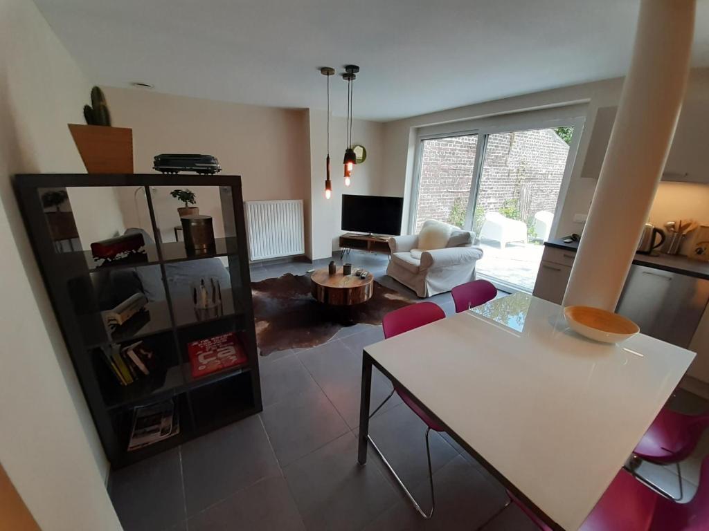 TV a/nebo společenská místnost v ubytování Appartement rez Terrasse et Jardin