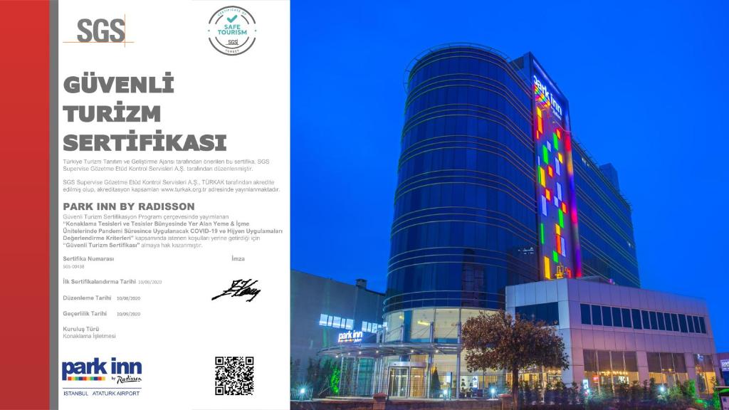 un diseño de folleto para una empresa con un edificio en Park Inn By Radisson Istanbul Ataturk Airport, en Estambul