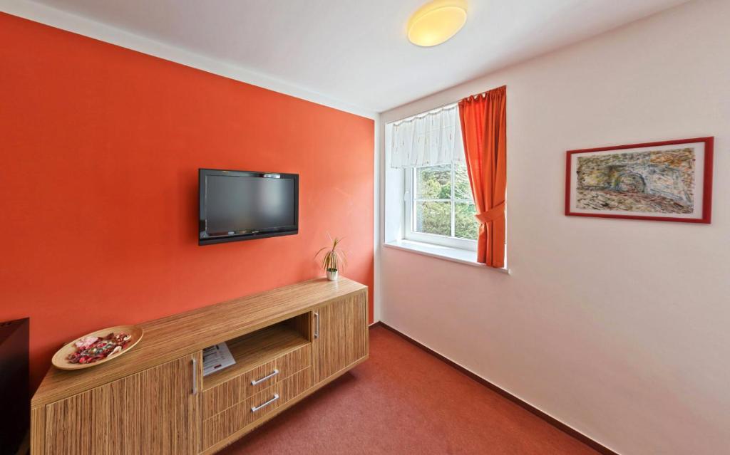 TV a/nebo společenská místnost v ubytování Wellness Hotel Hukvaldy POLOPENZE A WELLNESS V CENĚ