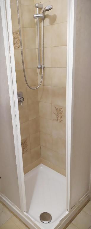 W łazience znajduje się prysznic ze szklanymi drzwiami. w obiekcie Centro Piave Apartment w Trydencie