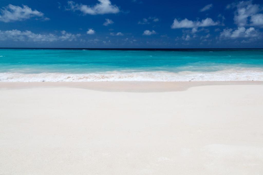 a white beach with the ocean and blue sky at Luxury Miami Condos in Miami Beach