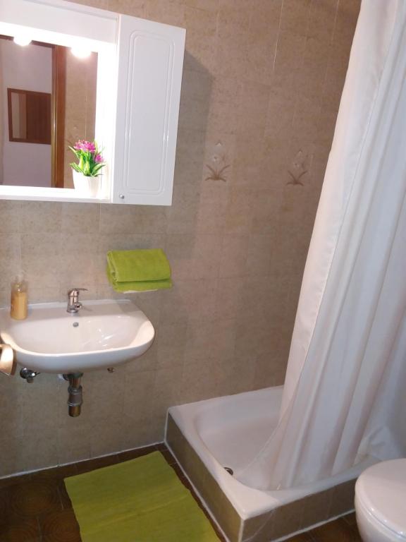 a bathroom with a sink and a tub and a toilet at Apartment Hortenzija in Baška Voda