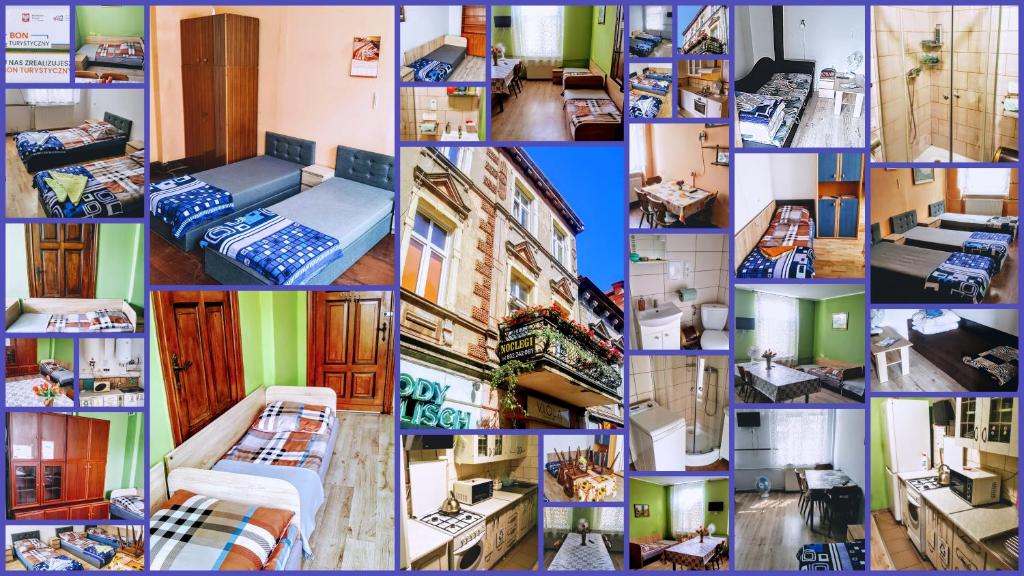 un collage de fotos de una habitación con camas en Stara KAMIENICA, en Żnin