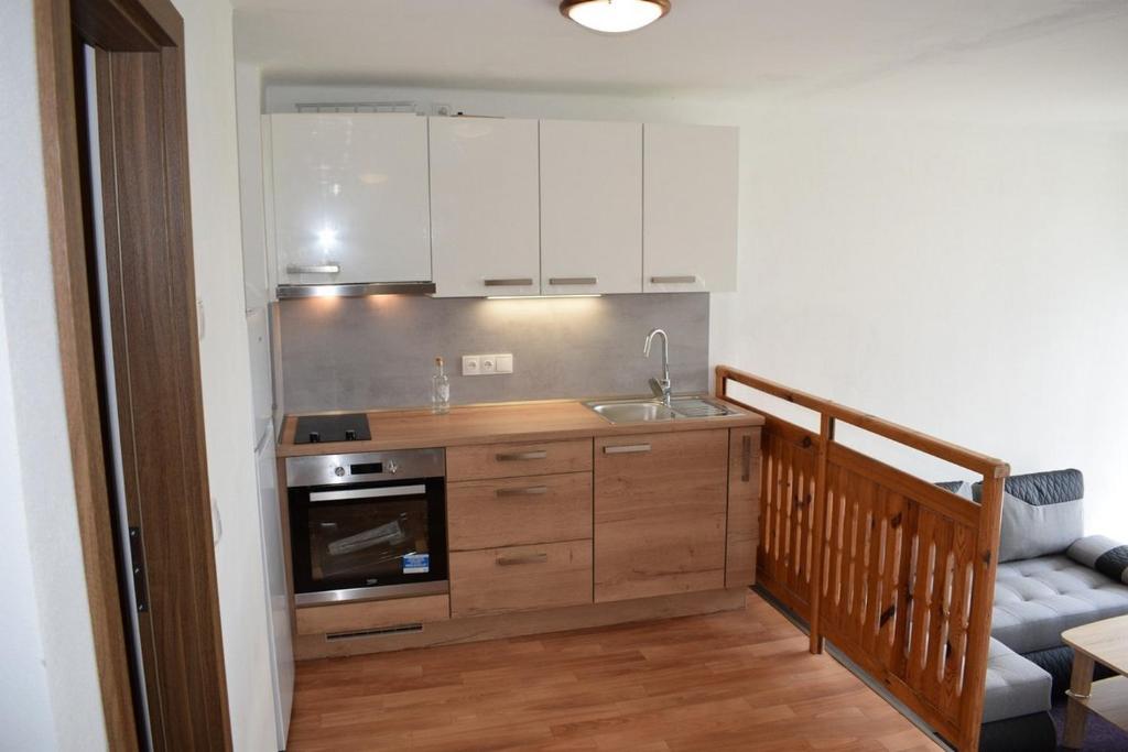 Kuchyň nebo kuchyňský kout v ubytování Apartmány Kubova Huť