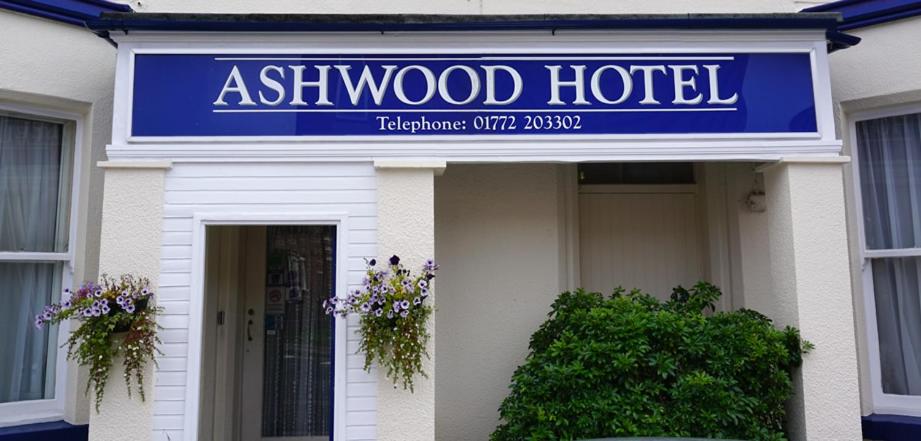 a aswell wood hotel sign on the front of a building at Ashwood Hotel in Preston