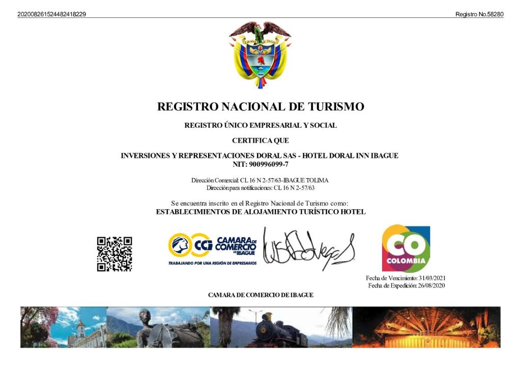 Certifikát, hodnocení, plakát nebo jiný dokument vystavený v ubytování Hotel Doral Inn