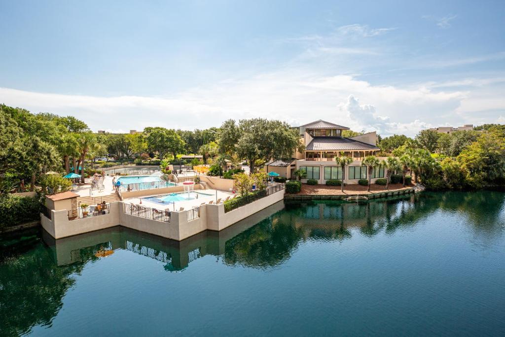 an aerial view of a house on a river at Ocean View at Island Club in Hilton Head Island