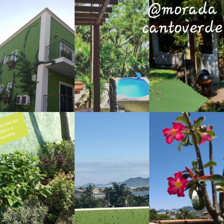 a collage of photos with the words amazonica caribbean at Embaú Mar - ecocasa Morada Canto Verde - Guarda do Embaú SC - Brasil in Guarda do Embaú