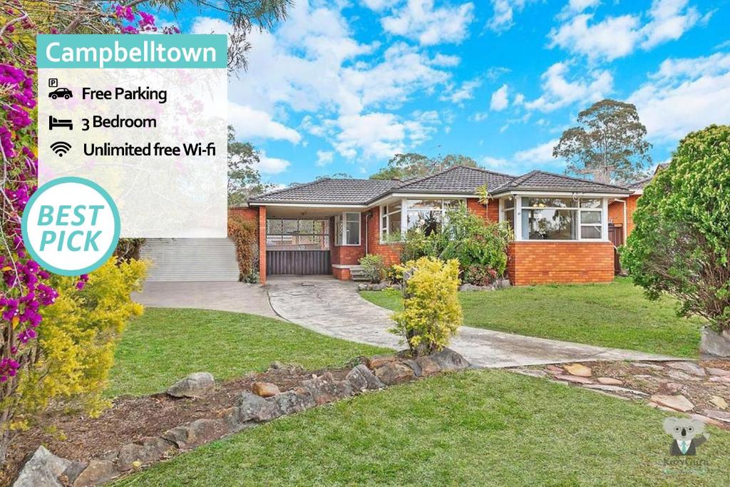 a home in the suburbs of melbourne with the words best pick at CAMPBELLTOWN HOLIDAY HOME 3 BED + FREE PARKING NCA039 in Campbelltown