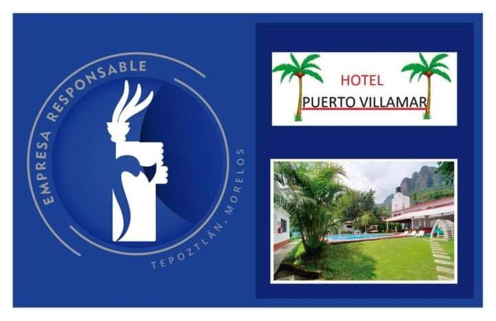 a logo for a hotel and a sign for a park at Hotel Puerto Villamar in Tepoztl&aacute;n
