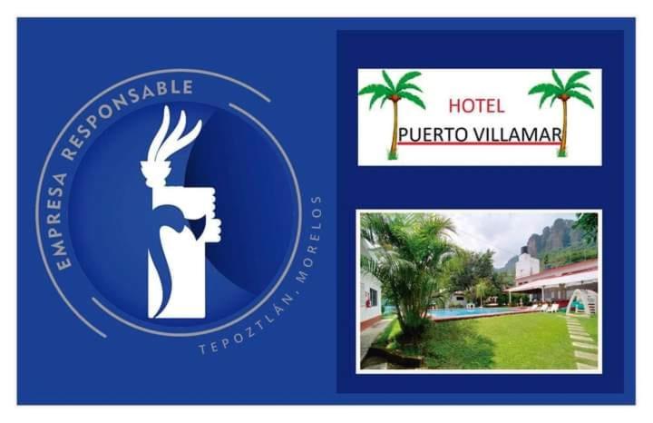 un logo per un hotel e un cartello per un parco di Hotel Puerto Villamar a Tepoztlán