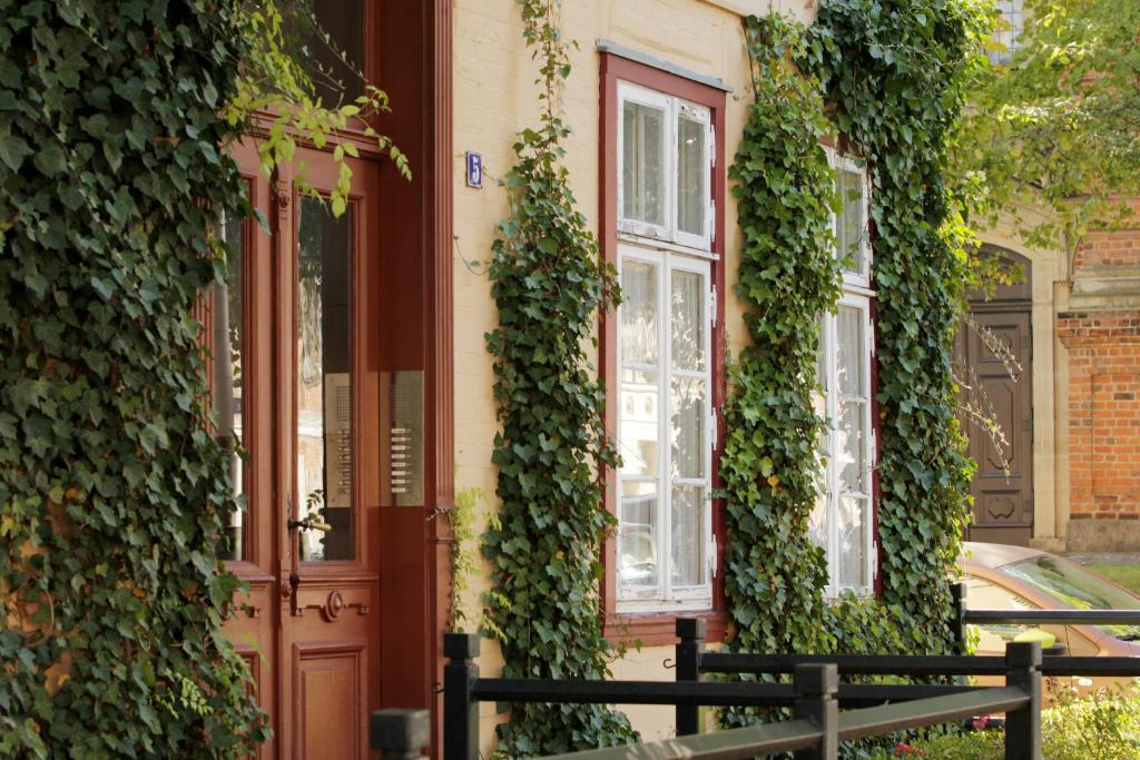 una casa con hiedra creciendo a su lado en Ferienwohnung an der Schelfkirche, en Schwerin