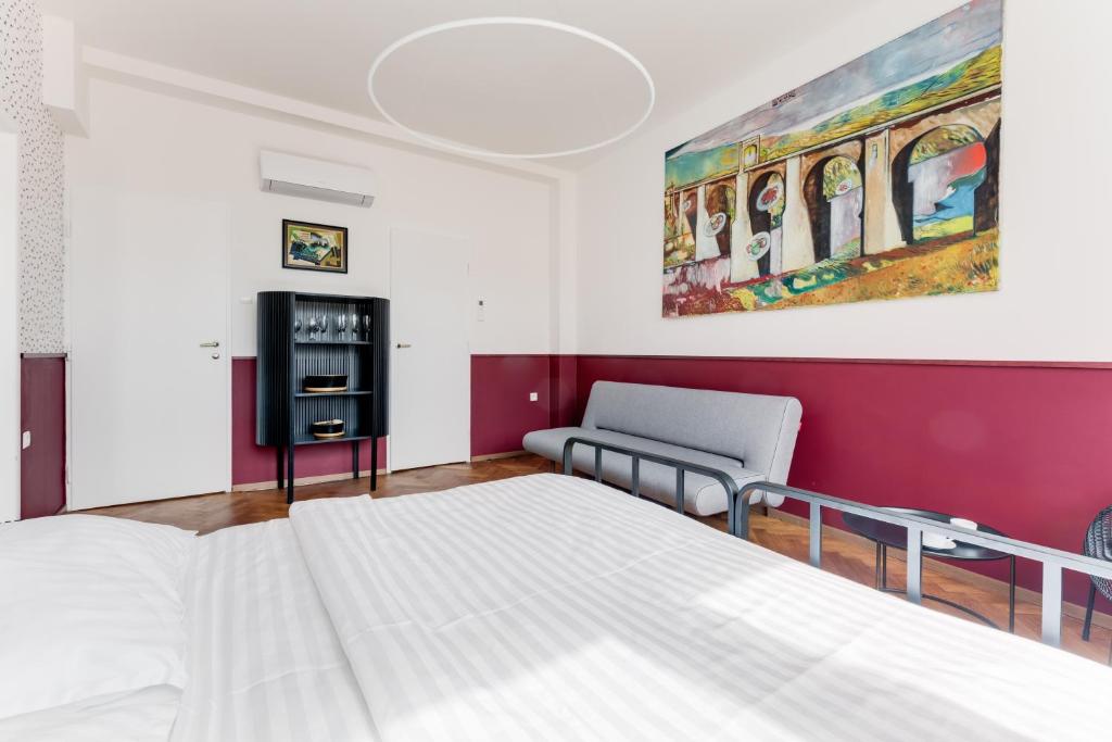 Łóżko lub łóżka w pokoju w obiekcie Apartment Petrska