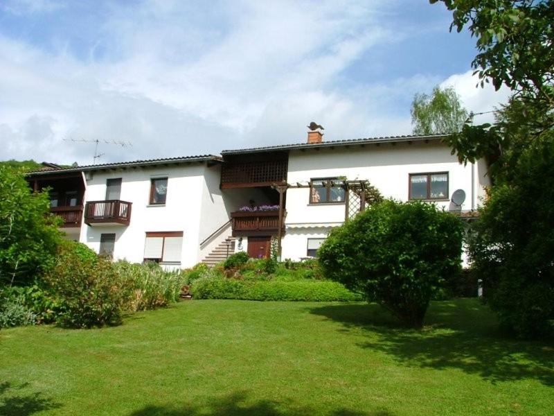 een groot wit huis met een gazon ervoor bij Ferienwohnung Haus Bonny, Bollendorf in Bollendorf
