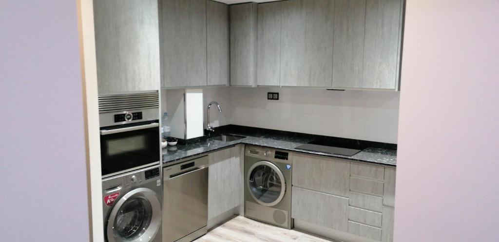 Il comprend une cuisine équipée d'un lave-linge et d'un sèche-linge. dans l'établissement ApartamentoOtero, à Oviedo