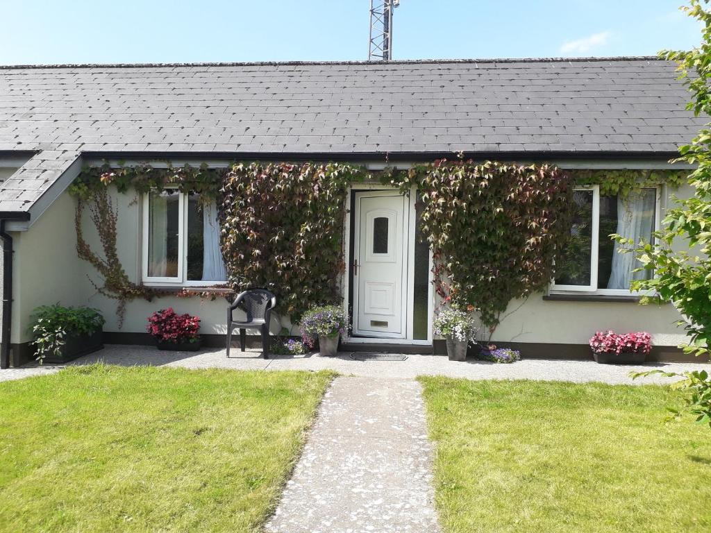 a house with a white door and ivy at Lakeside Loughrea in Loughrea