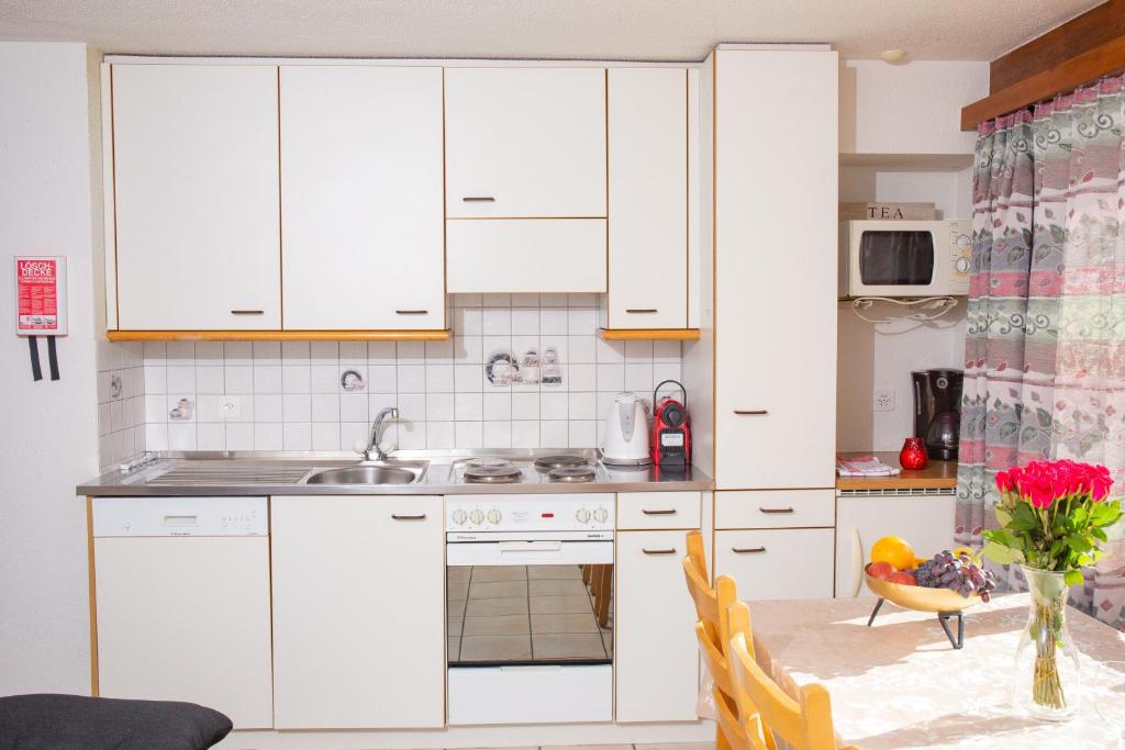 Kuchyň nebo kuchyňský kout v ubytování Haus Alfa Studios