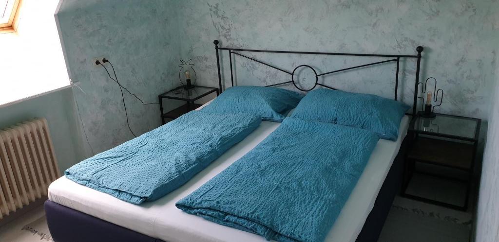 Łóżko lub łóżka w pokoju w obiekcie Ferienwohnung Donauauen