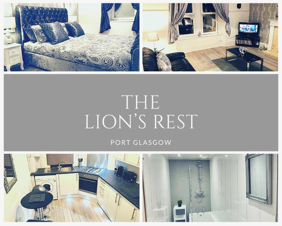 un collage di due foto di una camera di THE LION’S REST - BOUTIQUE APARTMENT SUITE. a Port Glasgow