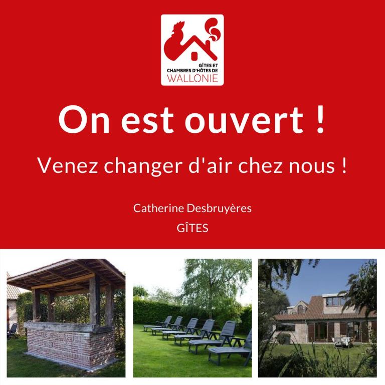a collage of photos of a sign for a garden at Au Grenier des Coccinelles in Pecq