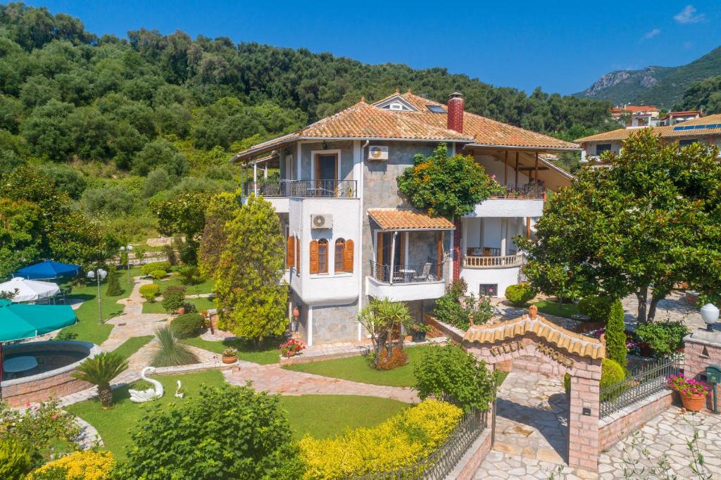 an aerial view of a house with a garden at Villa Haroula in Parga