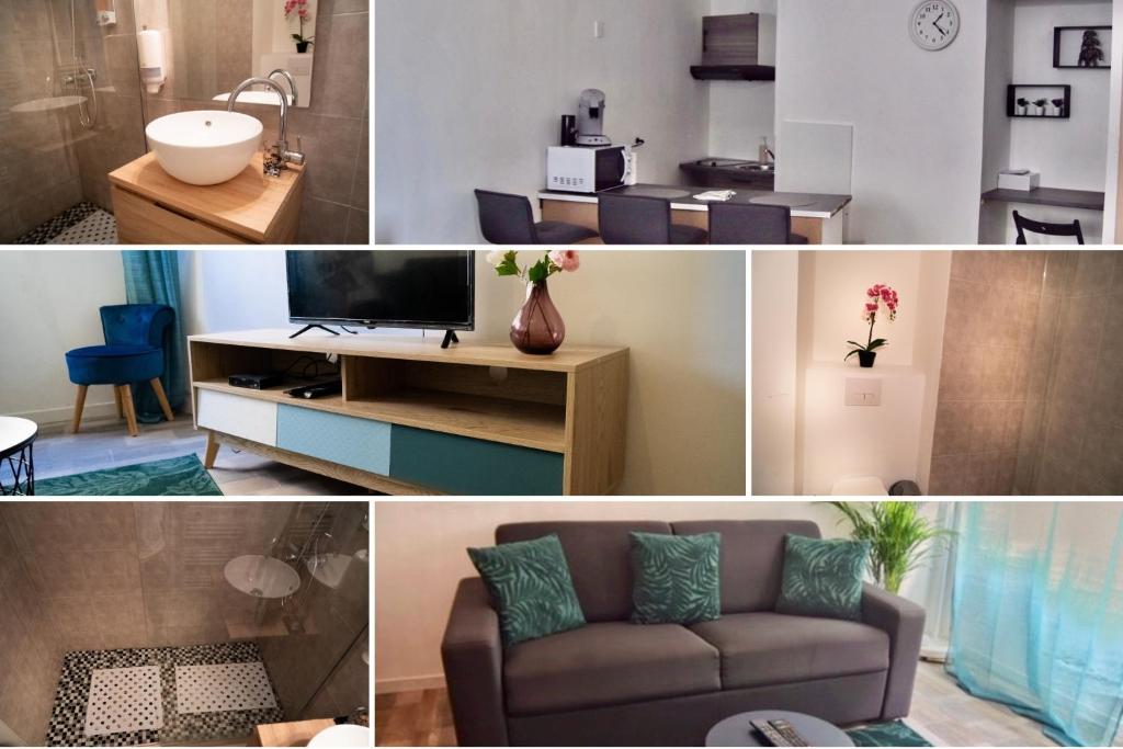 a collage of photos of a living room with a couch at 5 minutes Saint Charles in Marseille