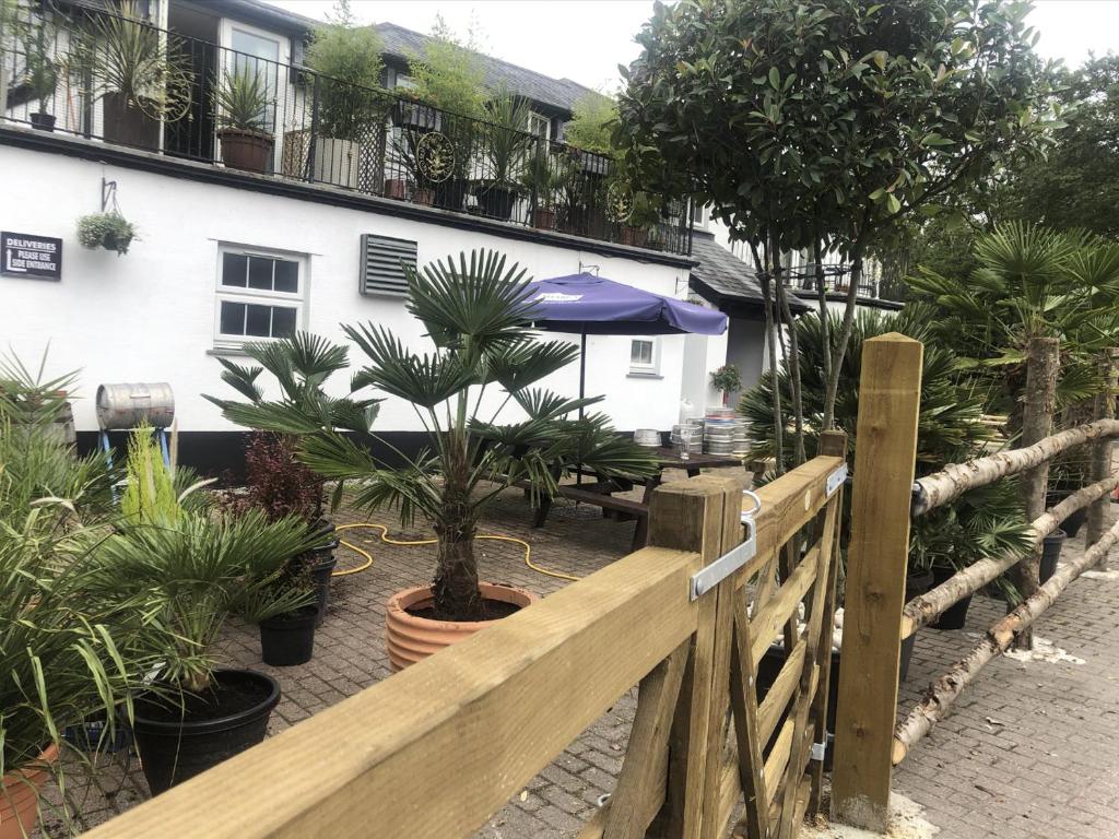 a fence in front of a building with plants at The Bickford Arms Inn in Holsworthy