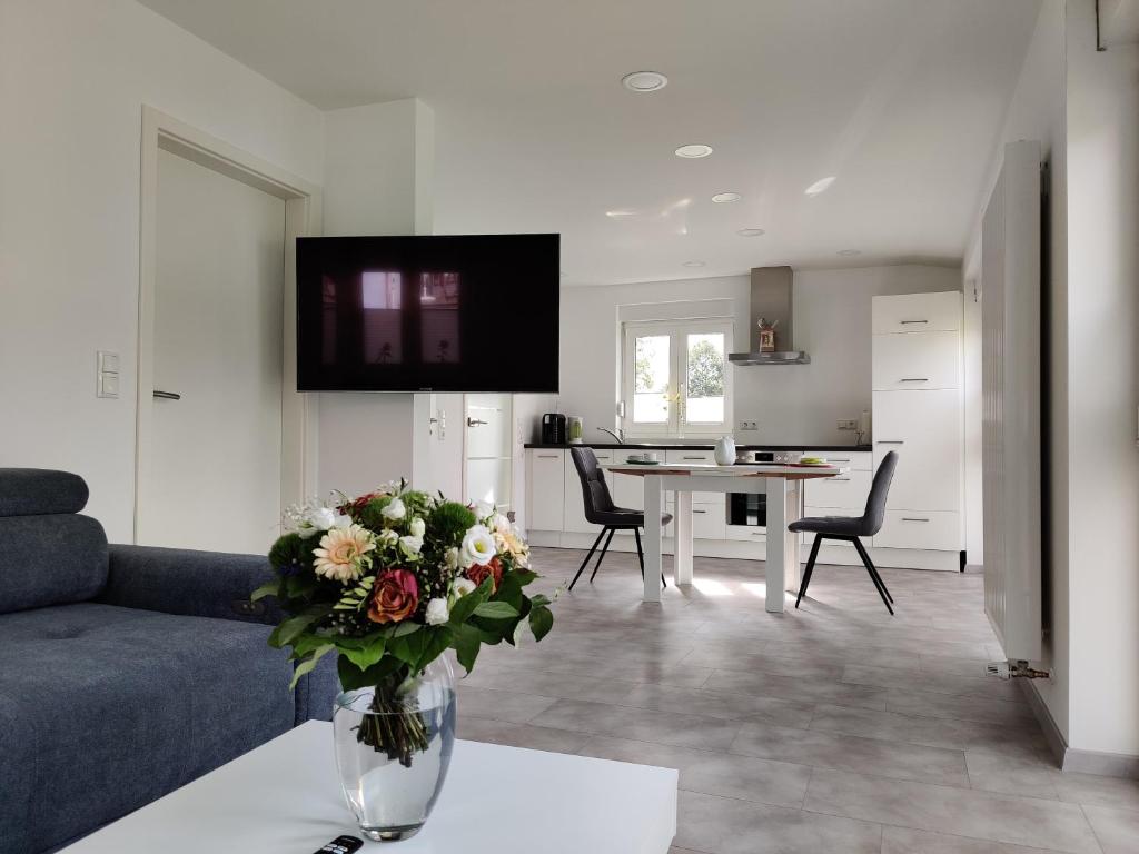 TV a/nebo společenská místnost v ubytování Ferienwohnung in der Mainleite für Zwei