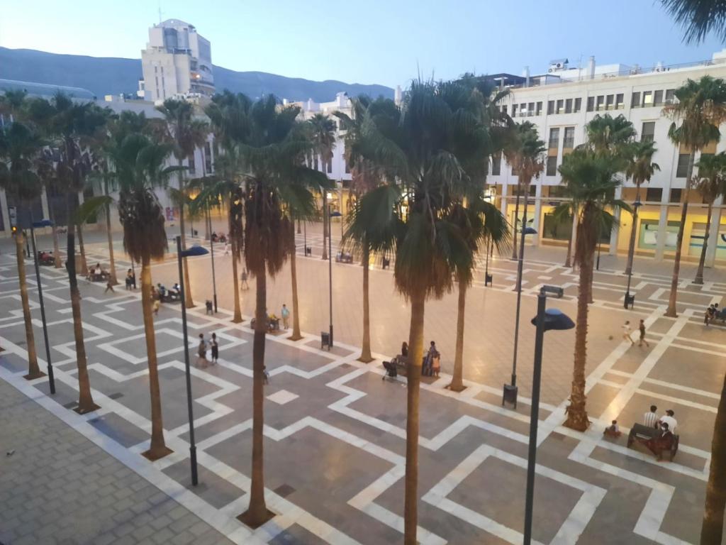 uma vista para uma praça com palmeiras em PLAZA MAYOR em El Ejido